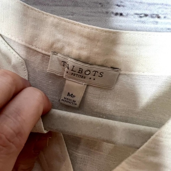Talbots Cream Long Sleeve Tunic Top Linen Blend Pocket Blouse Medium P - Picture 2 of 4